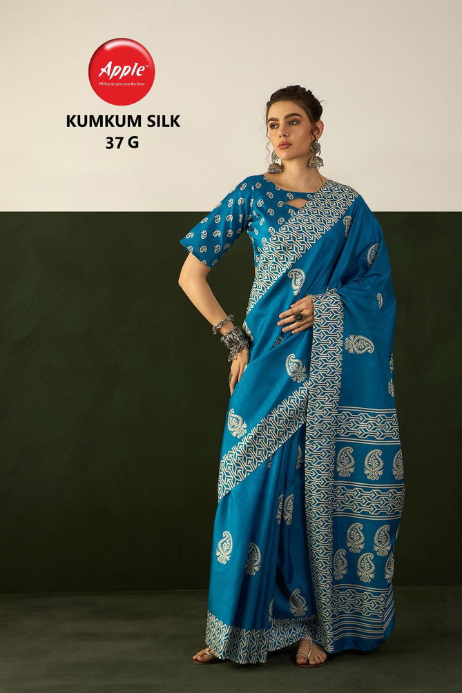 Kumkum 37 By Apple Cotton Blend Printed Sarees Wholesale Market In Surat
